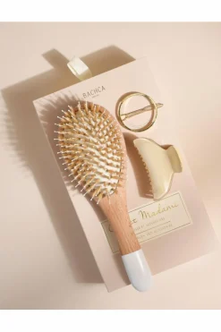 Best Bachca Coffret Madame brosse sanglier nylon, duo de barrettes rondes & pince ivoire
