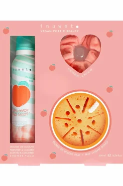 Inuwet (In Unicorn We Trust) Coffret mousse de bain, éponge & chouchou pêche