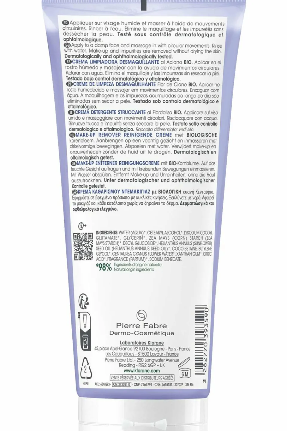 New Klorane Crème nettoyante & démaquillante bleuet