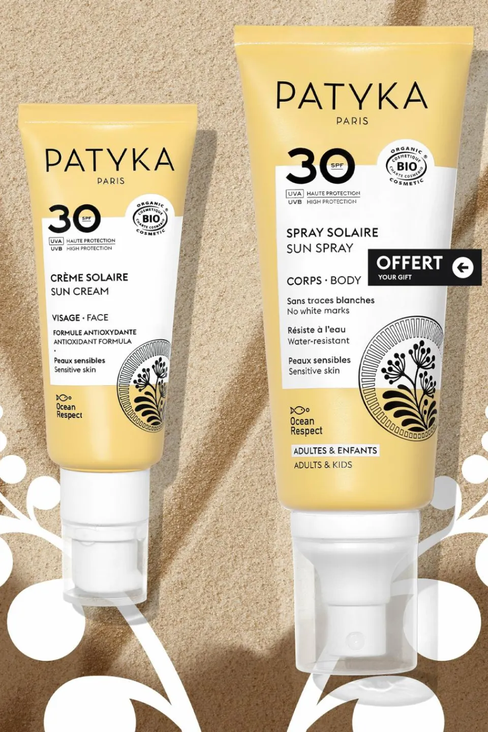 New Patyka Duo Solaire crème solaire visage SPF30 et spray solaire corps SFP30 100ml offert