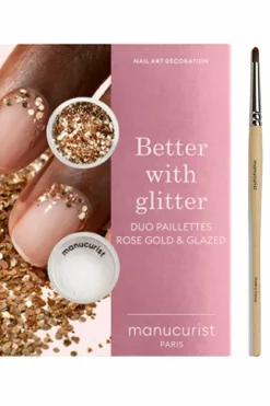 Hot Manucurist Kit duo de poudre à effet et paillettes + son pinceau applicateur paillettes Rose Gold edition