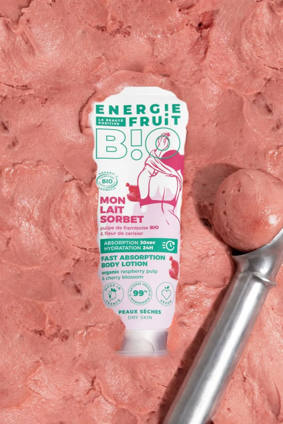New Energie Fruit Lait corps fleur de cerisier et pulpe de framboise bio
