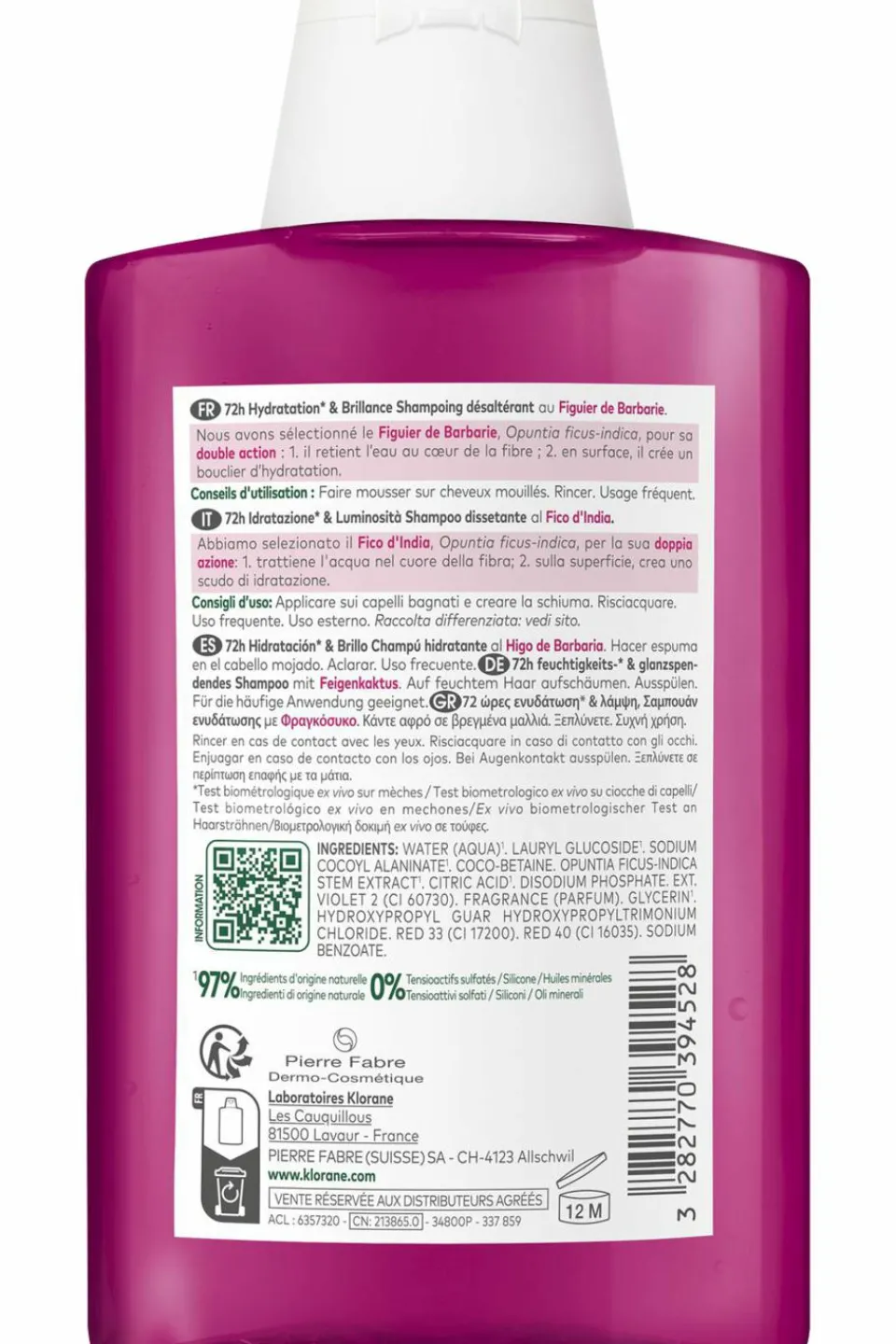 Outlet Klorane Shampoing désaltérant 72h au Figuier de barbarie