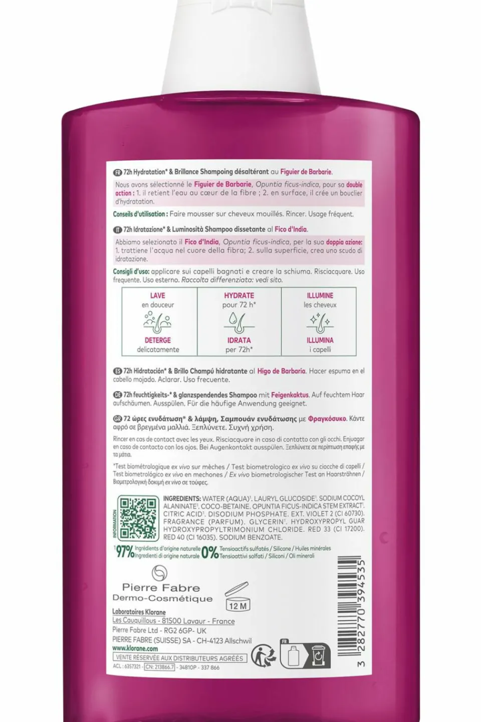 Outlet Klorane Shampoing désaltérant 72h au Figuier de barbarie